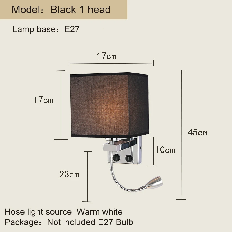 5 цветов современные короткие прикроватные 1/2 головы 3 Вт светодиодные Настенные светильники сантехника шланг коромысла чтения стены освещения ткань ZBD0014 - Цвет абажура: Black 1 head