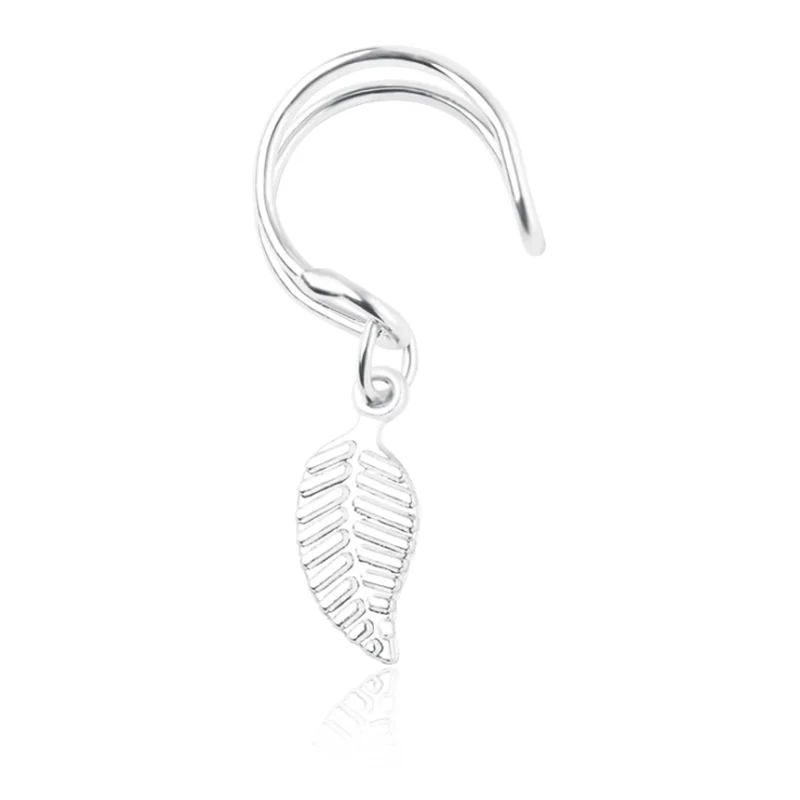 silver Серьги-клипсы в форме листа в стиле панк, простые u-образные клипсы для ушей из сплава, манжеты для ушей, не прокалываются для женщин и мужчин, нежные ювелирные изделия в подарок - Окраска металла: silver