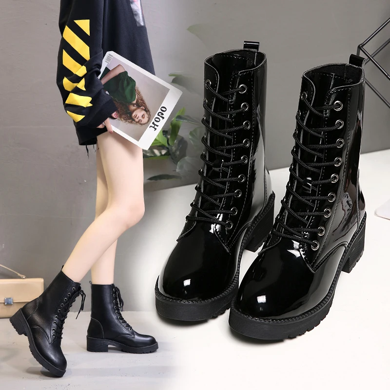 

New Buckle Winter Motorcycle Boots Women British Style Ankle Boots Gothic Punk Low Heel ankle Boot Women Shoe Botines Mujer