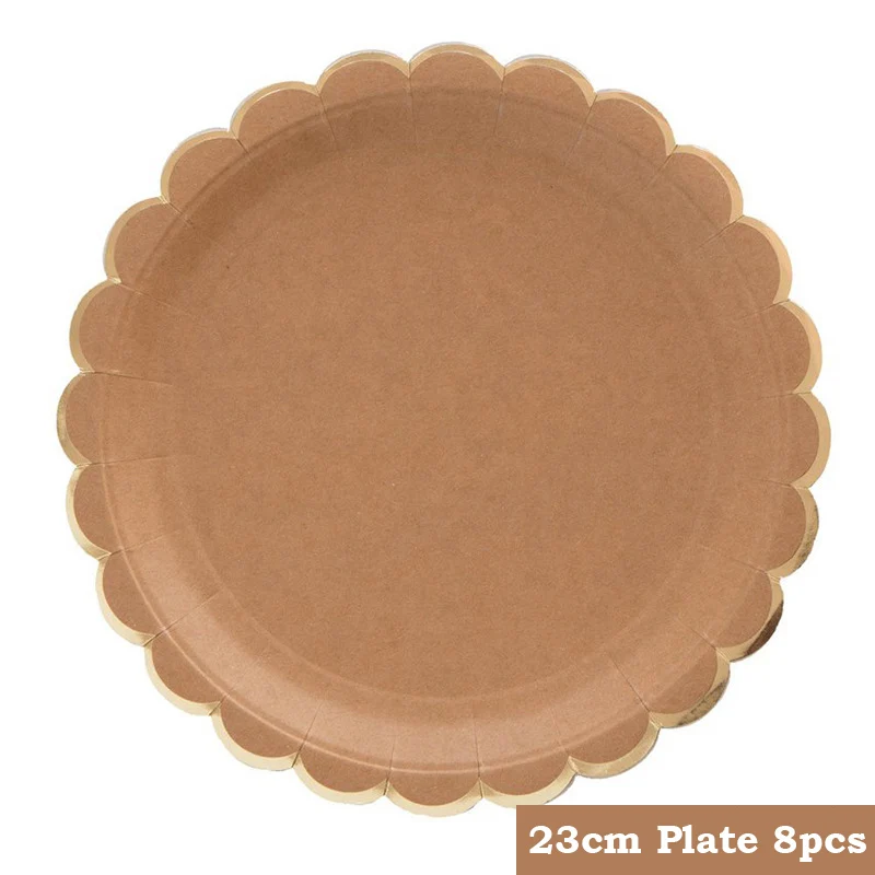 Золотая фольга одноразовая салфетка для посуды тропические Пальмовые Листья бумажные тарелки и стаканы для свадьбы, дня рождения - Цвет: 23cm plate 8pcs
