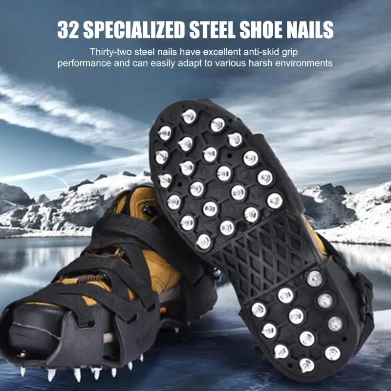 

1 Pair 32 Teeth Crampons Shoes Non-slip Ice Snow Climbing Anti-slip Shoes Spike Covers Cleats shoe covers