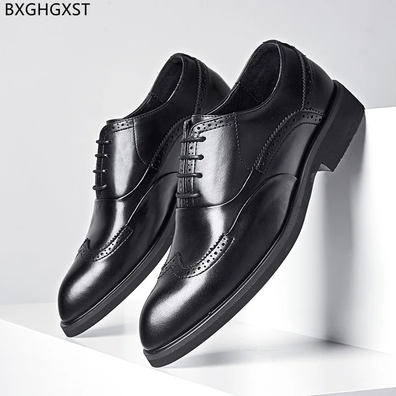 

Black Brogue Mens Wedding Dress Shoes Oxford Leather Shoes Men Formal Business Shoes for Men 2023 Party Formal Luxury Designer