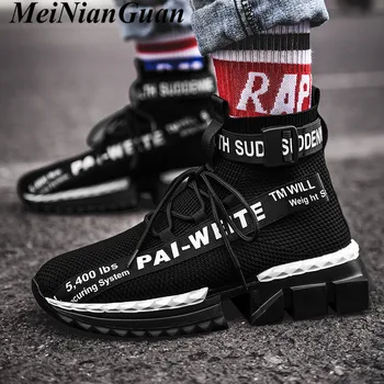 

Mesh Sport Shoes Men Comfortable Sneakers for Sports Shoes Male High Top Shoes Summer Lace Up Platform Shoes Black Sock Shoes B5