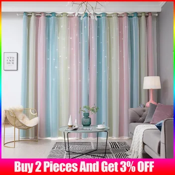 

Hollow Star Sheer Curtain Rainbow Color Window Curtains for Girl Kids Bedroom Blackout Window Drapes Curtain Home Decoration
