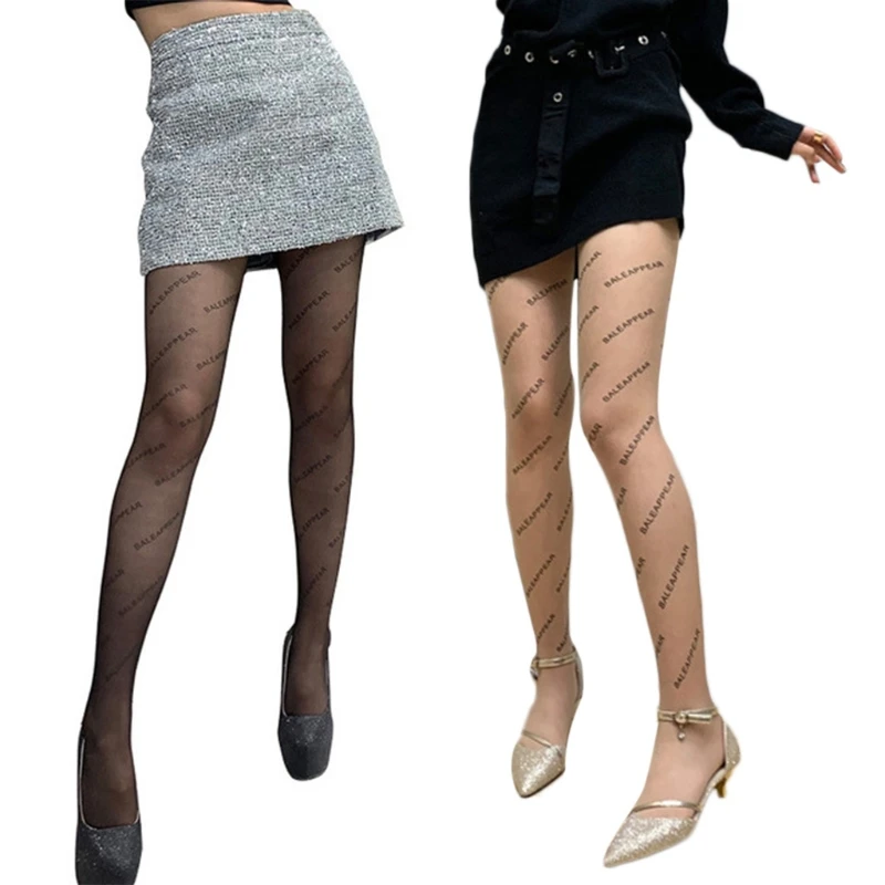 Women Vintage Letters Printed Tattoo Tights Sexy Transparent See-Through Footed Pantyhose Ultra Thin Sheer Stockings | Женская одежда