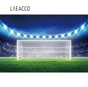 

Laeacco Soccer Backgrounds Green Grass Football Goal Stadium Shiny Spotlight Baby Birthday Portrait Photo Backdrop Photo Studio