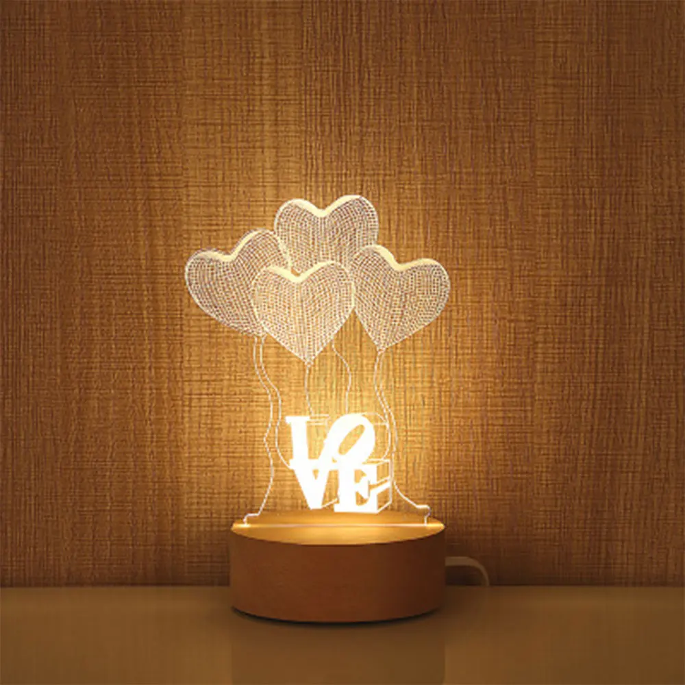 3d мультяшная настольная лампа Новинка Иллюзия 3d USB Led милый ночной Светильник домашний декор Детская Спальня Декор лампа Рождественский подарок - Цвет абажура: Heart