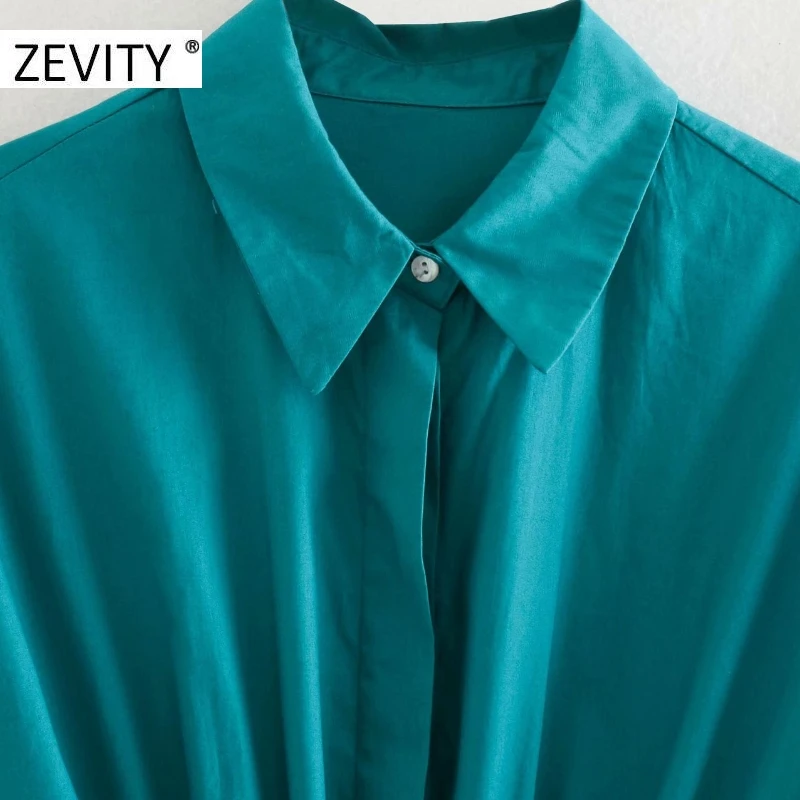 ZEVITY women vintage solid color lantern sleeve casual loose shirt dress female pleat drawstring bow vestido chic dresses DS4441