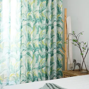 

Green Leave Printed Blackout Curtain For Bedroom Rustic Pastoral Country Rural Bay Window Drapes Cortina Tende JS187C