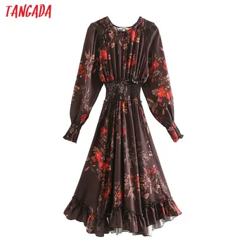 

Tangada fashion women vintage flowers dress waist big stretch Long Sleeve Ladies retro boho style Dress Vestidos XN205