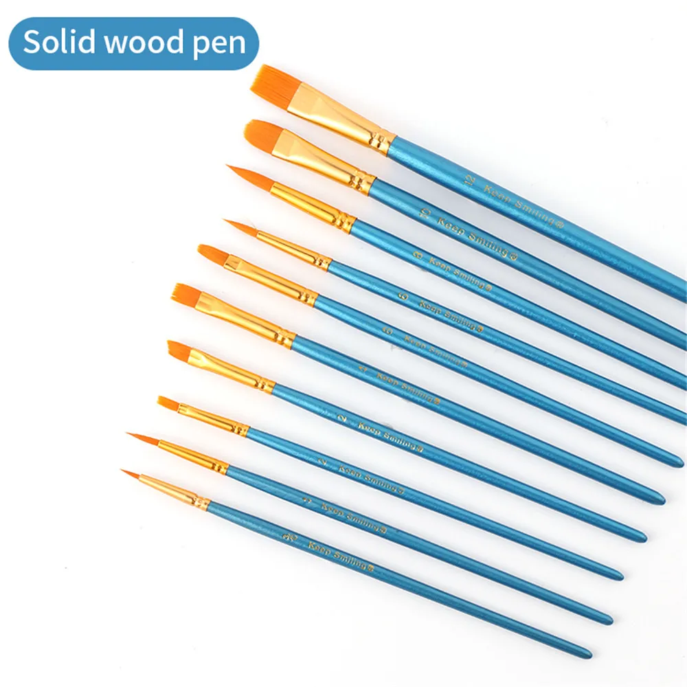 10 шт./компл. акварель гуашь кисти для рисования различные формы круглые остроконечные нейлоновые кисти для рисования кисти комплект, принадлежности для живописи - Цвет: Синий