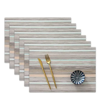 

Placemats,Heat-Resistant,Stain Resistant,Anti-Skid,Washable PVC Table Mats Woven Placemats, Set of 6 (Blue Stripes)