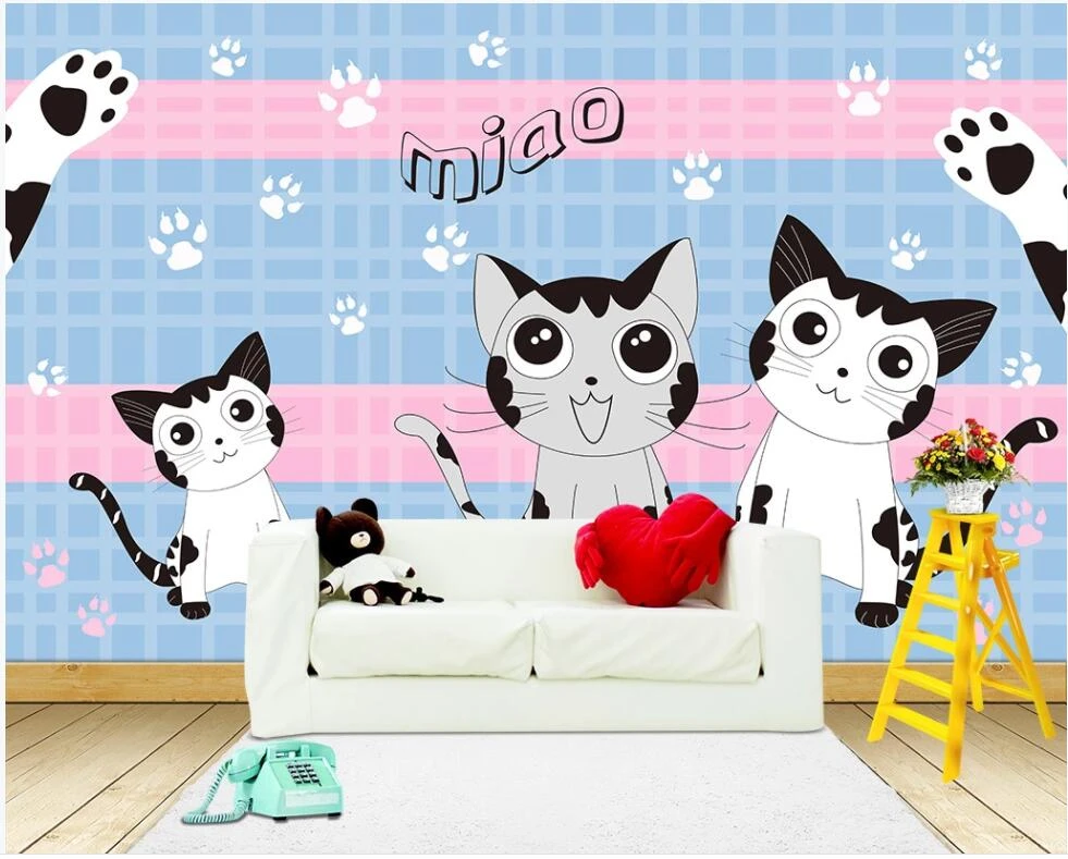 3d Wallpaper Custom Photo Cute Cartoon Cat Children Room Background Home  Decor 3d Wall Murals Wallpaper For Walls 3 D - Wallpapers - AliExpress