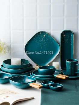 

Nordic Dark Green Phnom Penh Ceramic Tableware Salad Plate Vegetable Plate Western Plate Disc Steak Plate Household Rice Plate