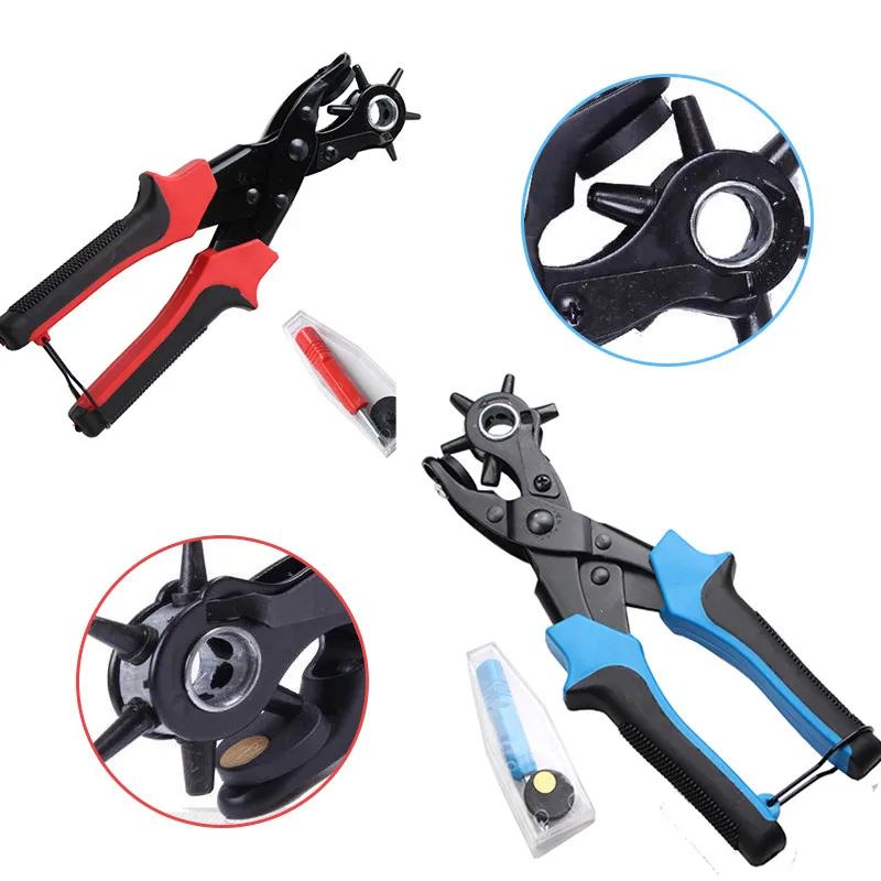 

Watch Bands Straps Cards Paper Multifunction Belt Hole Puncher Plier with 6 Holes Fabric Revolving Leather Hole Punch for Belts