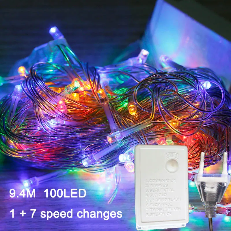 220V 9,4 M 100LED подключаемых гирлянды светильник гирлянда рустикальная Свадьба Вечеринка вечерние украшения лампа Пижама для детей и взрослых, товары для дня рождения - Цвет: rainbow color