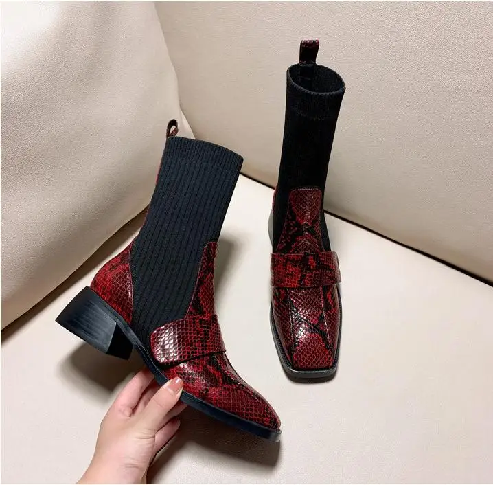 Шикарные зимние сапоги; женские кожаные носки; Botas Mujer; коллекция года; ботильоны для женщин без застежки; женская обувь на среднем каблуке; Bota Feminina