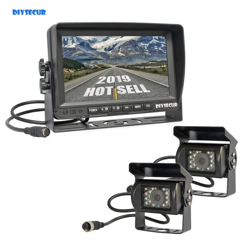 Автомобильный монитор DIYSECUR AHD 7 дюймов IPS HD заднего вида 2 водонепроницаемых ИК