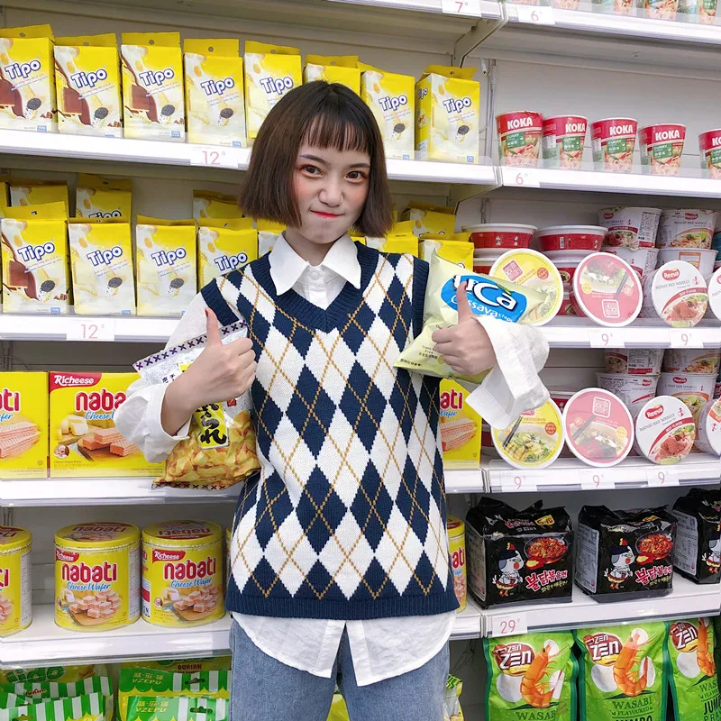 Жилеты женские с v-образным вырезом в полоску Kawaii Harajuku корейский стиль трикотажные студенческие простые универсальные повседневные женские пуловеры шикарные Горячие