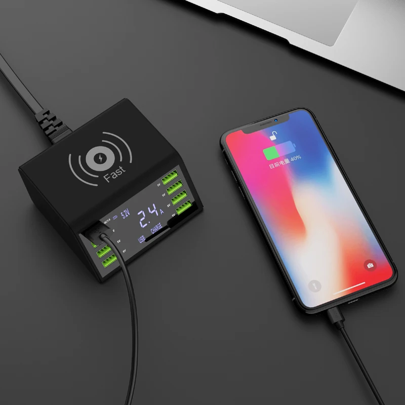 Индукционное зарядное устройство Quick Charge 3,0 Мульти 8 портов USB быстрое зарядное устройство Fori iphone X для samsung A70 huawei P9 Lite Redmi Note 10 Pro