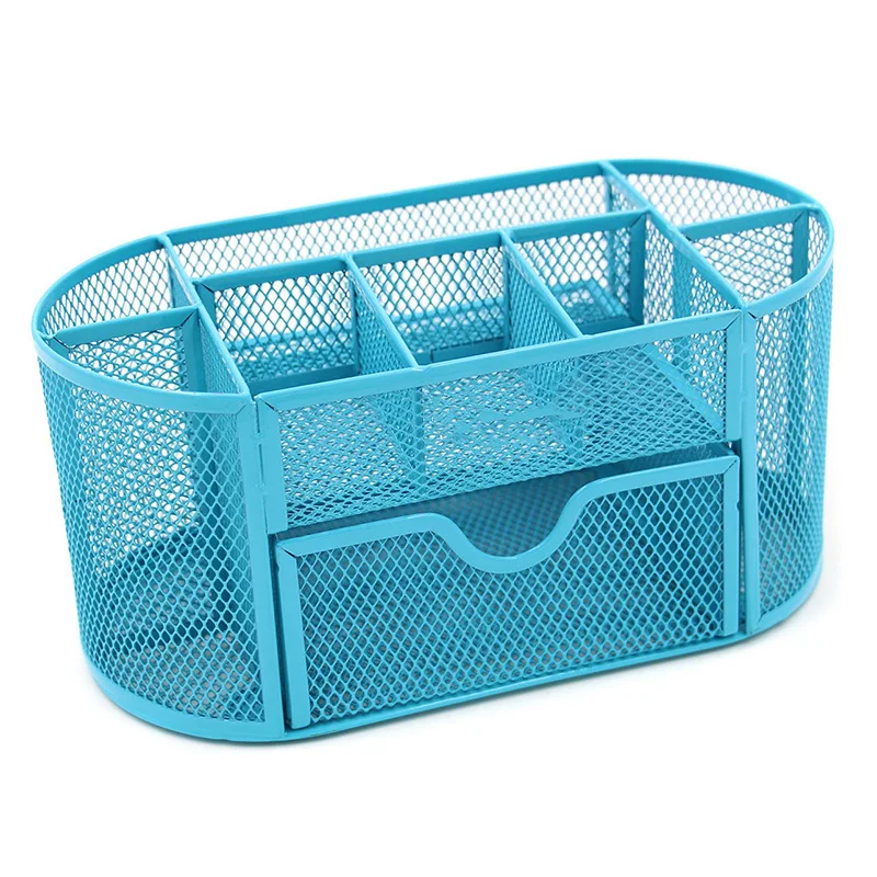 

Mesh Desk Organizer 9 Components Office Accessories Supply Caddy with Drawer,Blue