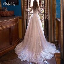 Adoly Mey новые Гламурные Аппликации со шлейфом трапециевидной формы свадебные платья романтическое платье принцессы с вырезом лодочкой и длинным рукавом