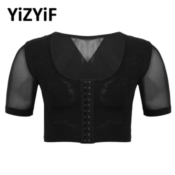 

Mens Deep U Neck Short Sleeves Shapewear Men Gynecomastia Compression Shirts Mesh Soft Breathable Chest Binder Shaper Crop Top