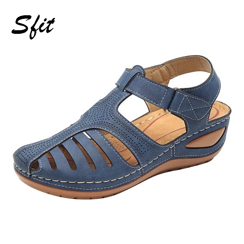 

Sfit Woman 2020 Summer Leather Vintage Sandals Buckle Casual Sewing Women Retro Sandalias Female Ladies Platform Shoes 36-46