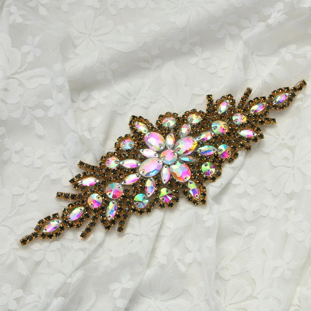 Bridal Dress Decoration 1 pcs Silver Base Crystal Rhinestone Applique