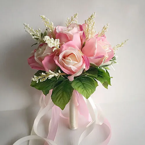 Pink YO CHO Silk Roses White Wedding Bouquet for Bridesmaids Wedding Artificial Flower Bridal Bouquets Bride Bouquet Flowers Marriage - Цвет: Pink