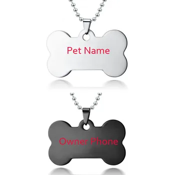 

Custom Pet Necklace Personalized Pet Custom Necklace Jewelry Dog Anti-Lost Pendant Engrave Name Dog CAT Tag Bone Shape 60CM