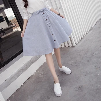 

COIGARSAM Women Long Skirt Single Breasted Striped () Big Pendulum Personality Skirts Blue Stripes 8510