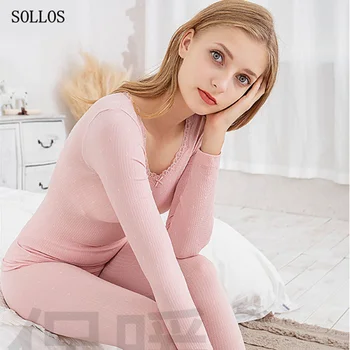 

Distinctive Lace neckline bodyshaper lingerie set underwear women thermal underwear pijama top women winter clothes thermal