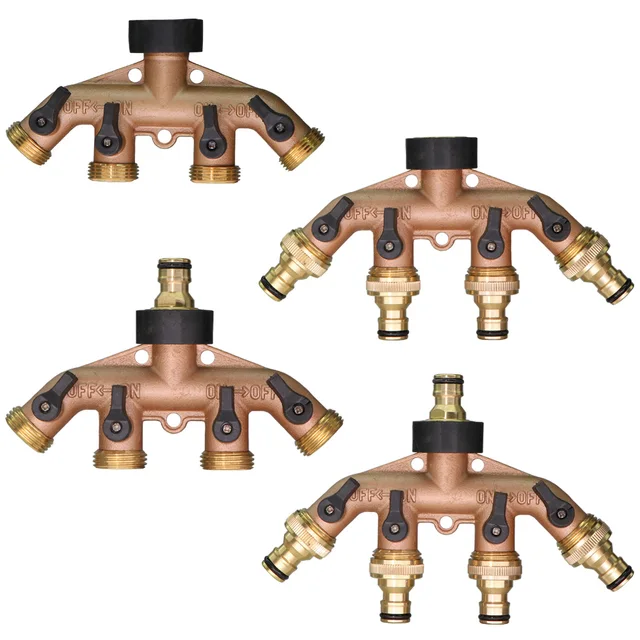 Bsp Npt Sárgaréz 4-Út Szálkert Kerti Tömlő Osztó Nagy Teherbírású Csapcsövek Adapter Kapcsoló Csatlakozó Leállító Öntözés