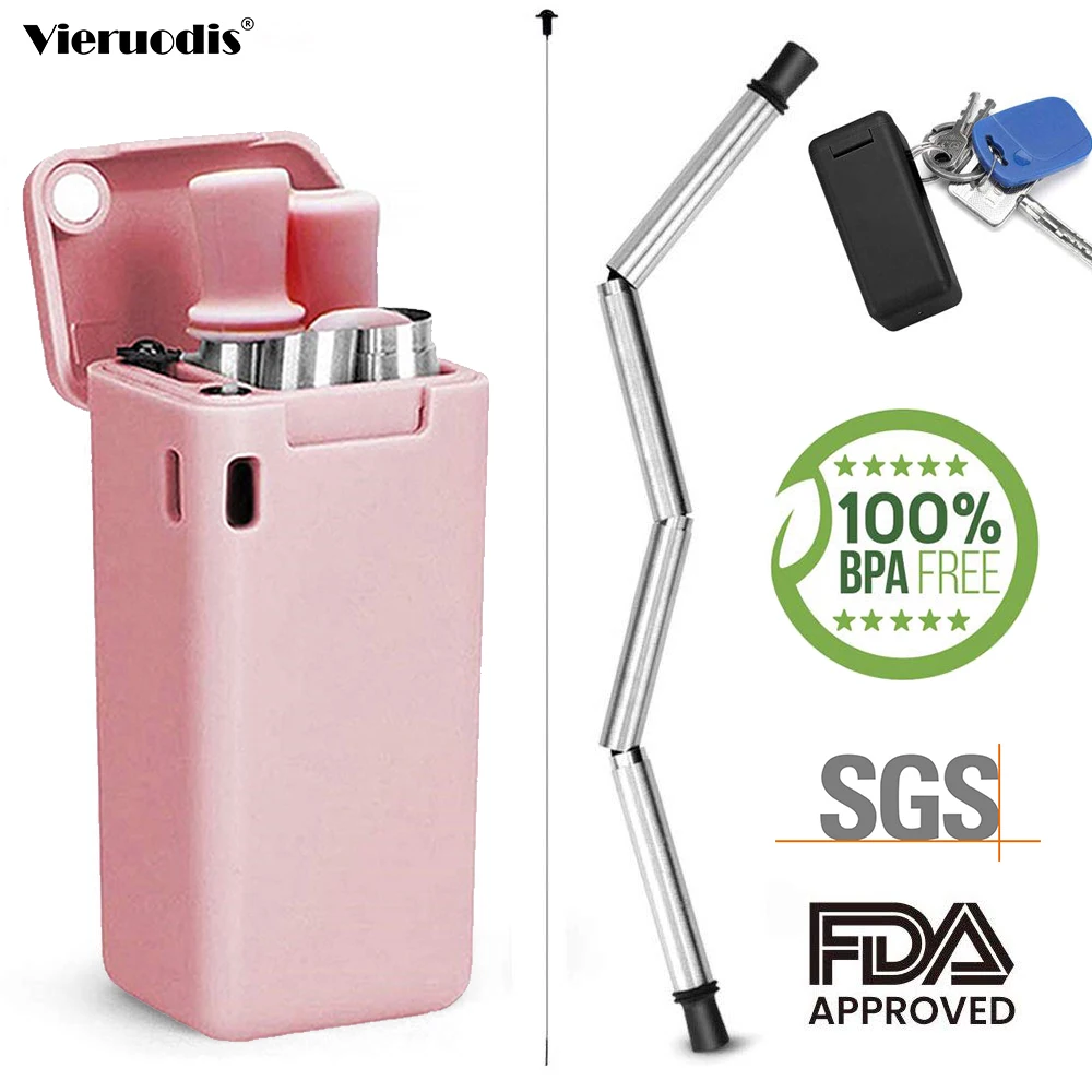 

Metal straw Folding portable silicone straw reusable stainless steel straws FDA certification Kitchen accessories beer brewing