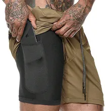 Новые мужские 2 в 1 шорты для бега потайные карманы шорты для активного отдыха быстросохнущие спортивные шорты встроенные карманы на бедрах карманы на молнии