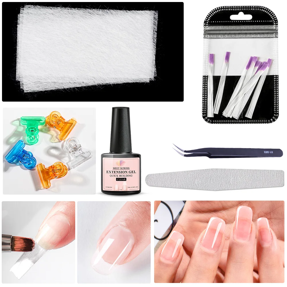 MEET ACROSS Nail Extension Builder Nail Gel Set Silk Fiberglass Nail
