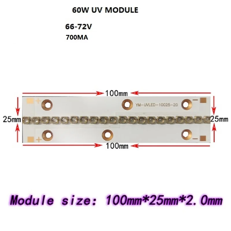 UV LED Module for 3D Printing Ink Curing Jewelry Identification Banknote Verification Manicure Irradiation Amber 60W 3535 Lamp