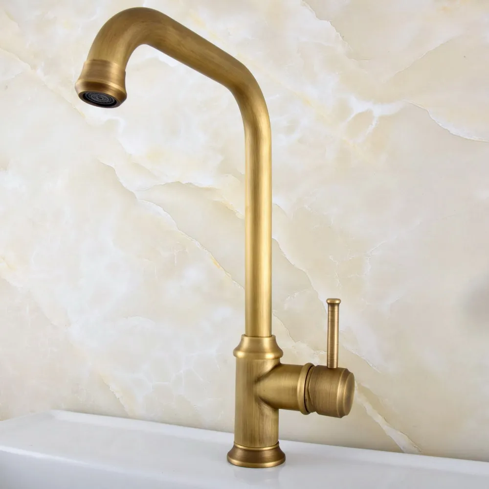 Antique Bronze Brass Kitchen Faucet Vessel Sink Tap Single Handle Swivel Spout Cold Hot Water Mixer Tap Deck Mounted Lsf818