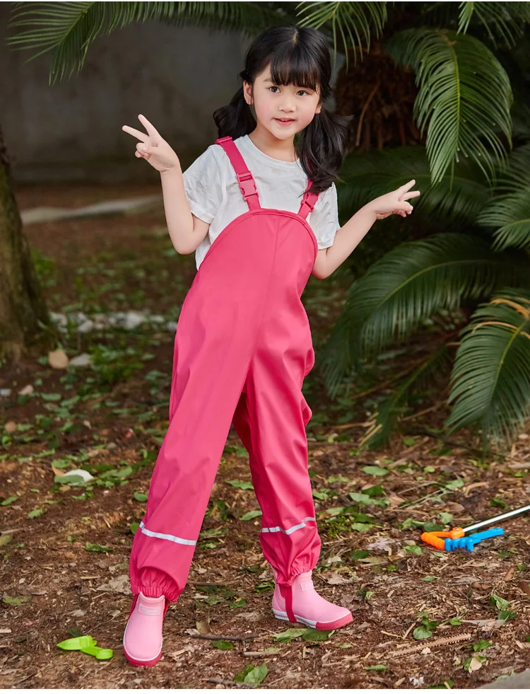 Brand Waterproof Baby Girls Boys PU Rain Pants Sporty Trousers with Strap Children Outerwear Kids Outfits For 80-140cm