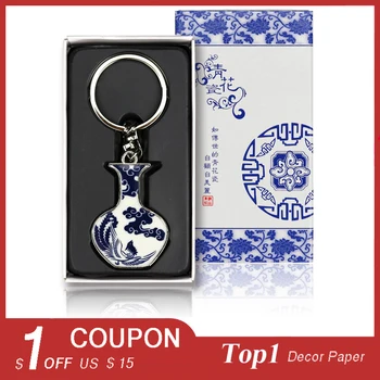 

Lady Blue & White Porcelain Printed Keychain Text Picture Lover Couple Print On Car Key Chains Ring Bag Key Holder Ornaments