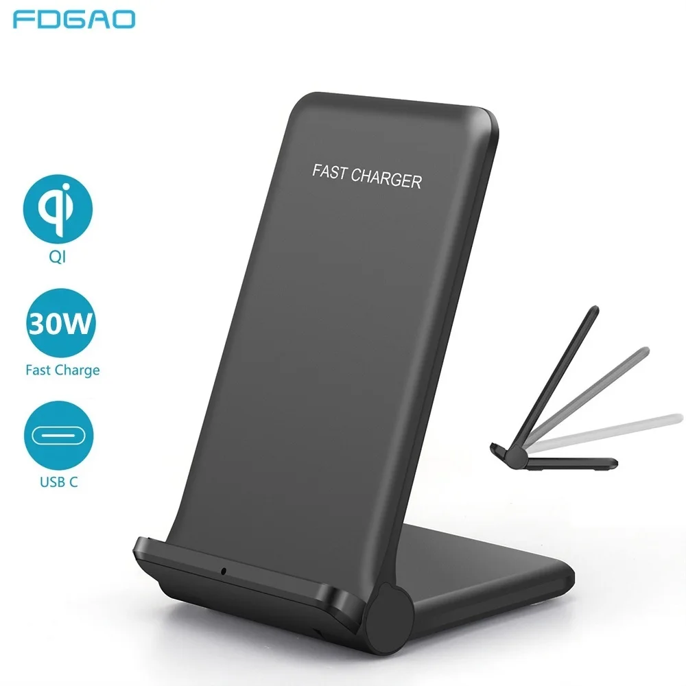 FDGAO Qi Wireless Charger Stand 30W Fast Charge for iPhone 12 11 XS XR X 8 Samsung S21 S20 S10 Note 20 10 Charging Dock Station