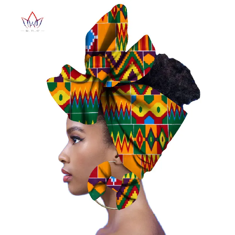  2019 Fashion African Head Scarf And Warrings 2 Pieces Women African Clothing Bazin Rich Headwear Wa