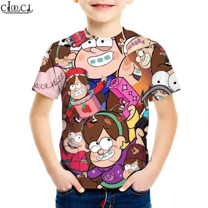 Kids T shirt 24 Детские футболки с рисунком из аниме «Гравити Фолз»; креативная детская одежда с 3D принтом для мальчиков и девочек; свитшот с короткими рукавами; Повседневные детские топы - Цвет: Kids T shirt 24