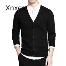 Хлопковый свитер, мужской кардиган с длинным рукавом, мужские свитера с v-образным вырезом, свободные однотонные свитера на пуговицах, вязанная Повседневная стильная одежда, Новинка