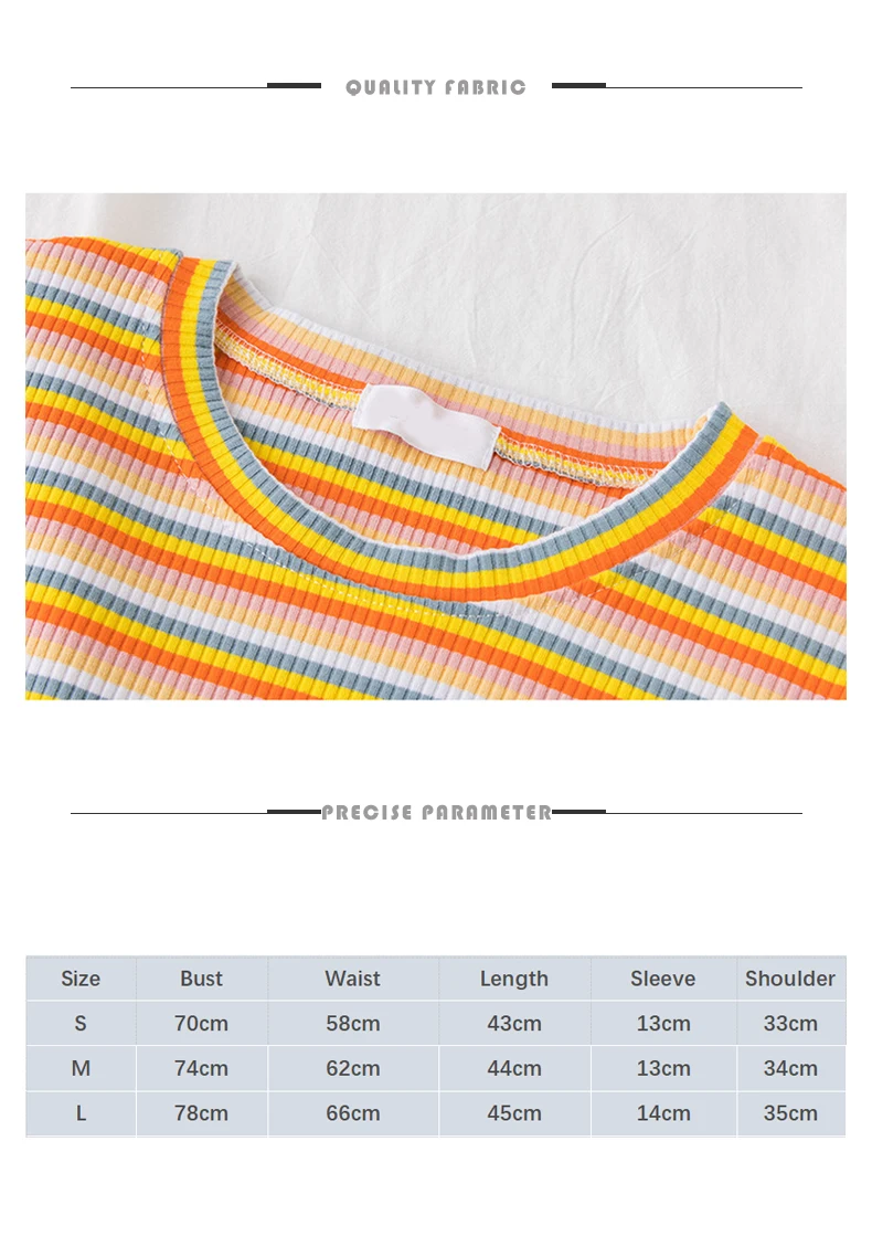 T-Shirt Women cotton Rainbow Striped Tops Harajuku Tshirt Summer Short Sleeve Navel Skinny stitching Korean Punk crop top woman