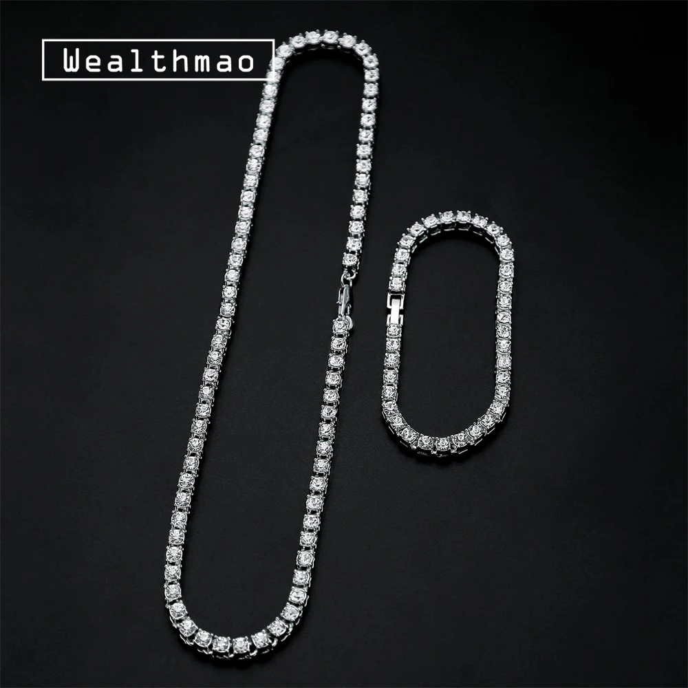 

5mm Men Hip Hop Tennis Chain Link Crystal Rhinestone Necklace 1 Row Gold Silver Color Necklaces Bracelets Iced Out Bling Chains