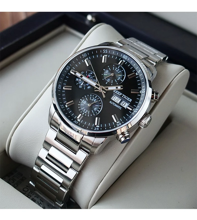 Reef Tiger/RT Steel Top Brand Business Automatic Mechanical Watch Men Casual Date Watch Waterproof Relogio RGA1659