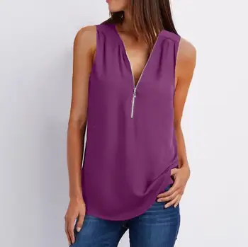 

new 2020 zipper sleeveless loose chiffon shirt em8 vest color KM1292-10