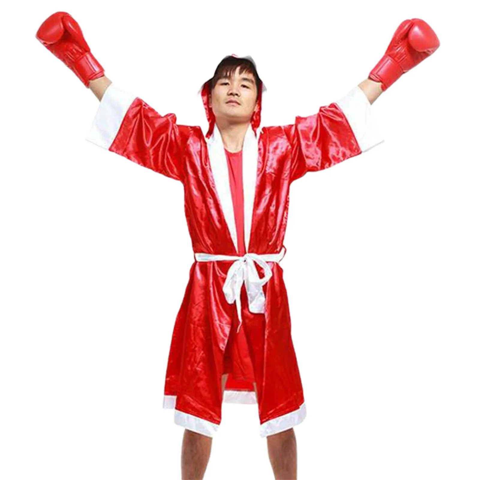 Men Long Sleeve Waist Belt Competition Training Muay Thai Boxing Robe Uniform Boxing Jersey